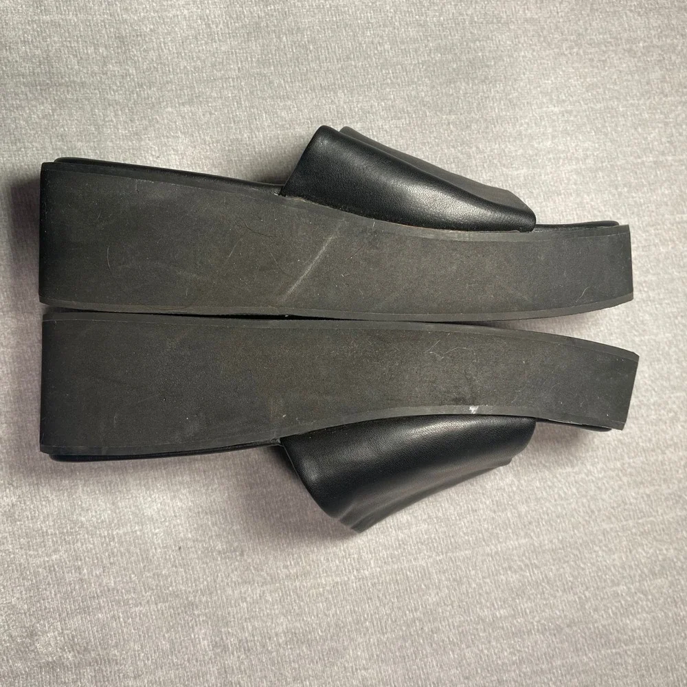 Princess‎ Polly Black Faux Leather Platform Slide Sandals Y2K Chunky Wedge READ